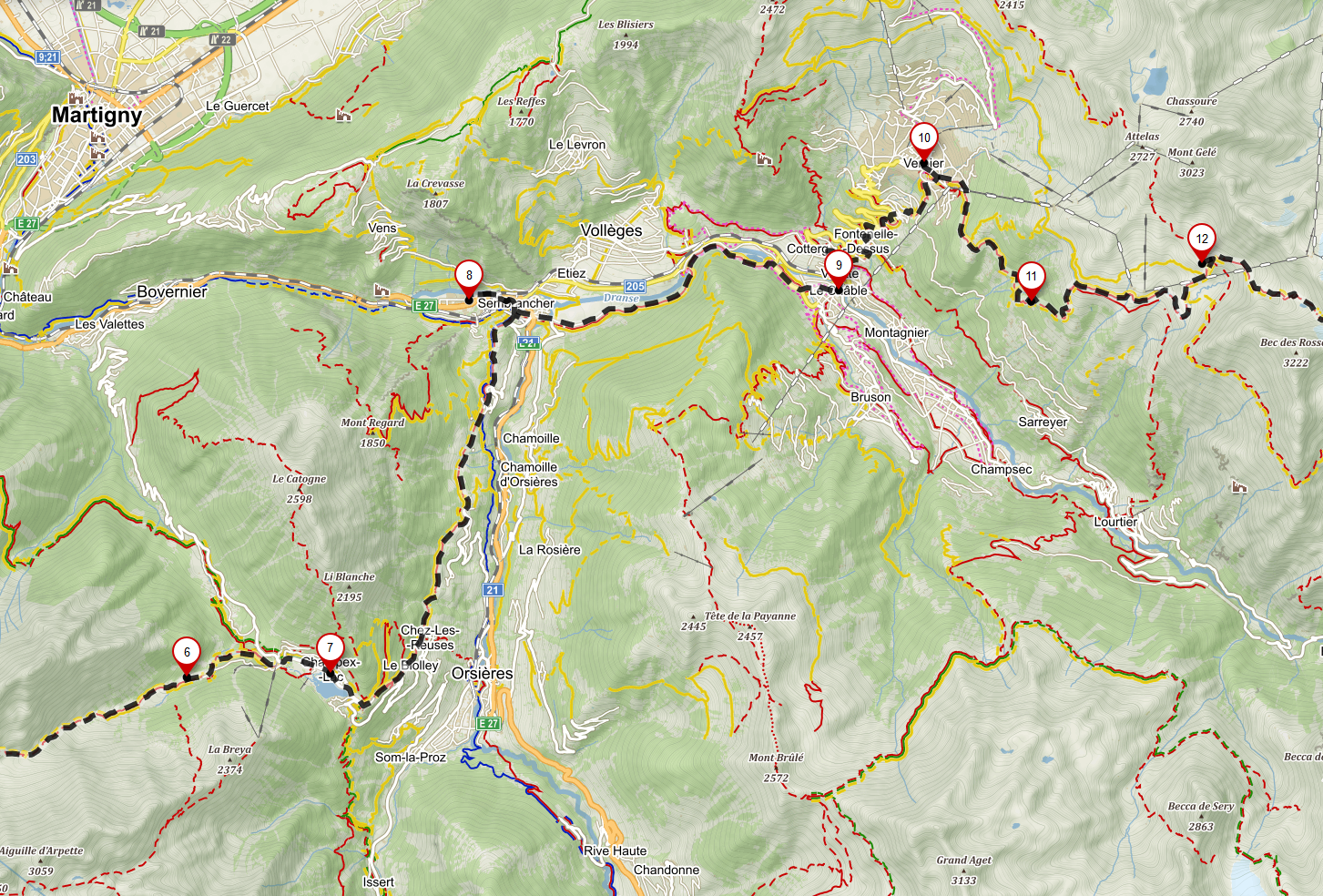 mapa - chamonix - zermatt - Francie - švýcarsko - cestování - dovolená- Panda na cestach - panda1709